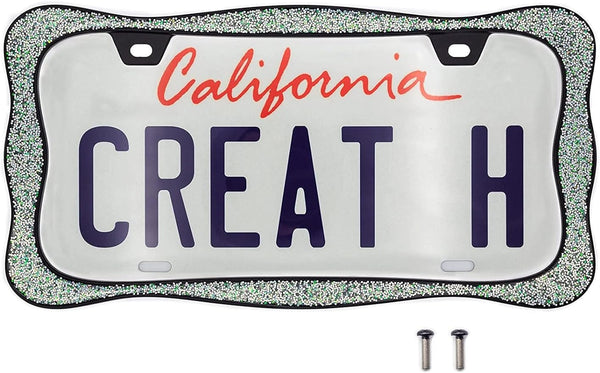 creathome 3D Shining License Plate Frame, Black Powder Coated with Shining Sliver Chunky Gliter, Pure Zinc Alloy Metal…