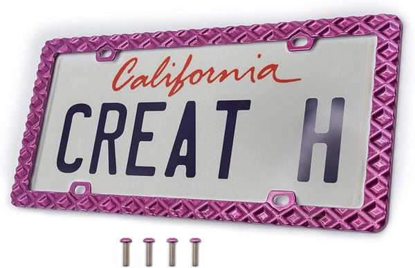 Creathome 3D Waffle Pattern Pink License Plate Frame from Pure Zinc Alloy Metal Perfect Plate Holder